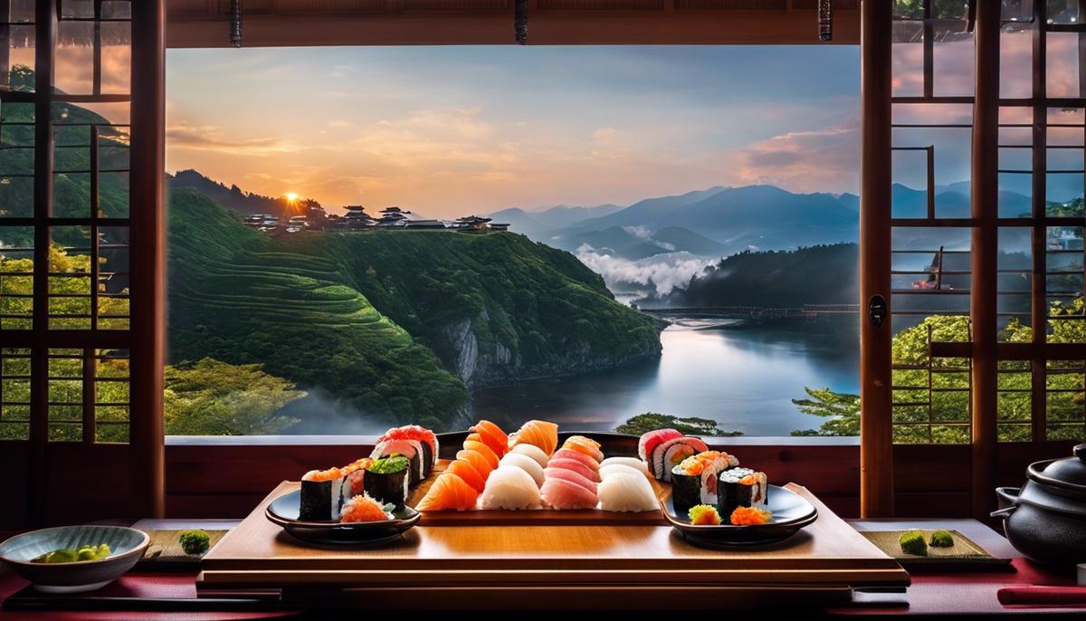 Image of a finely arranged sushi platter in a traditional Japanese sushi restaurant