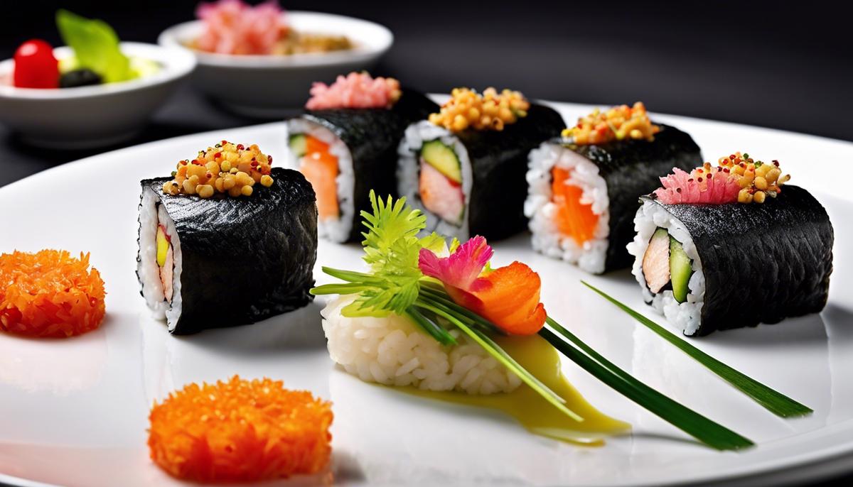 Imagen de una creación de sushi con ingredientes fermentados
