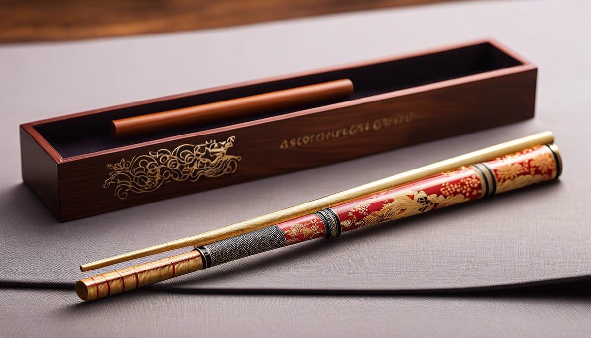 Traditional Japanese chopsticks, showcasing the intricate designs and craftsmanship.