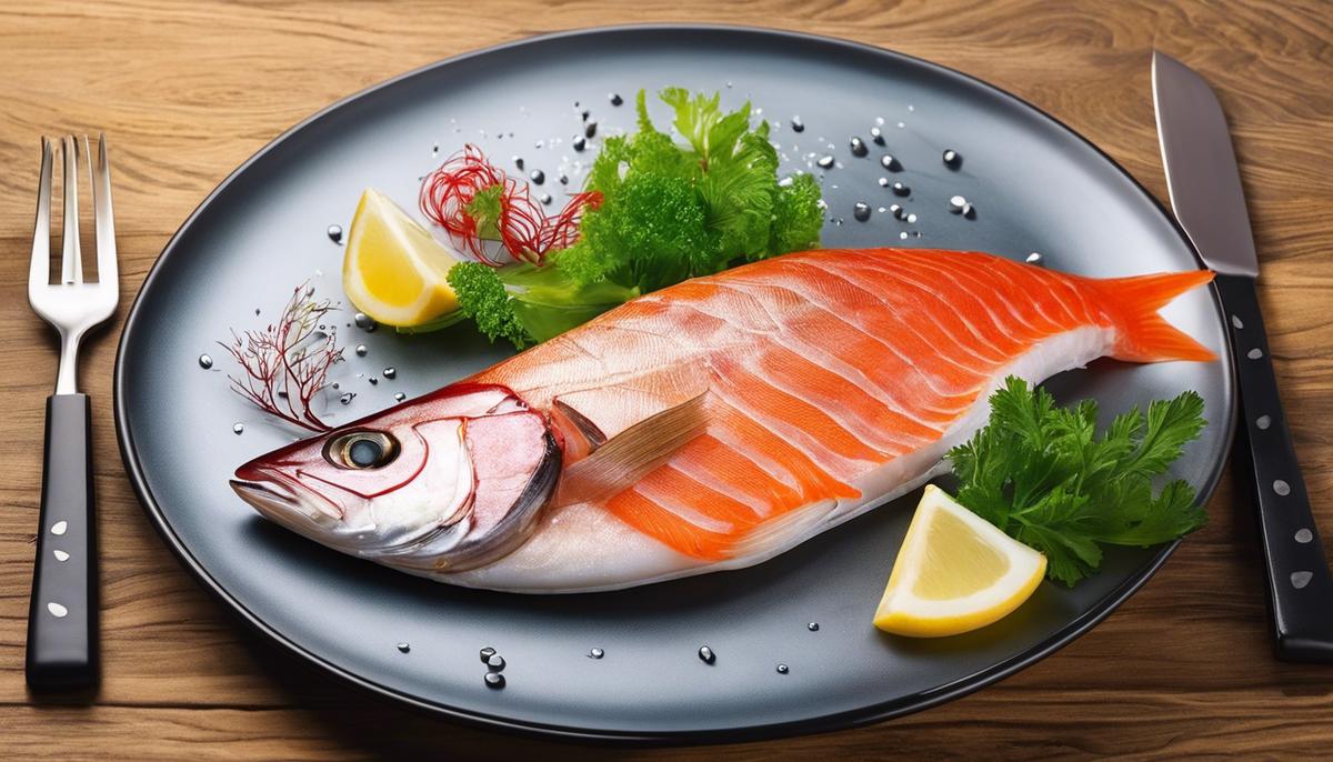 Imagen de un plato con pescado crudo, mostrando el tema del texto sobre el consumo de pescado crudo
