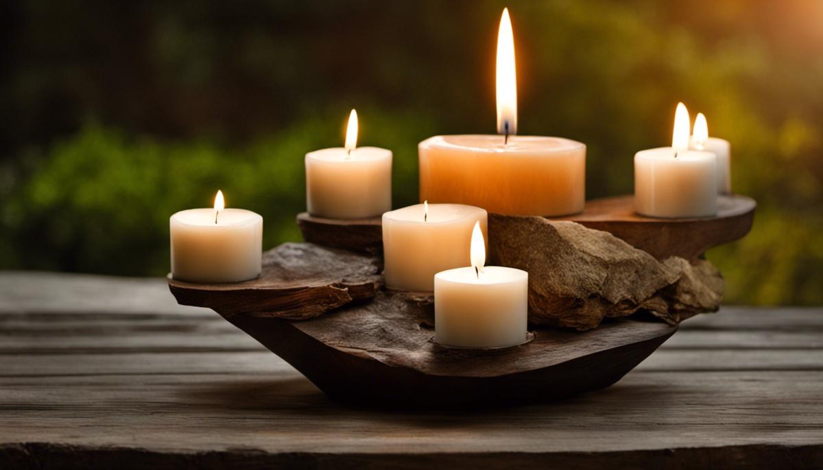 A lit candle in a rustic candlestick position: The subtle light of a candle can transform any tablescape.