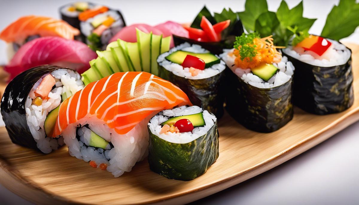Una hermosa imagen de sushi, mostrando su colorida y apetitosa presentación.