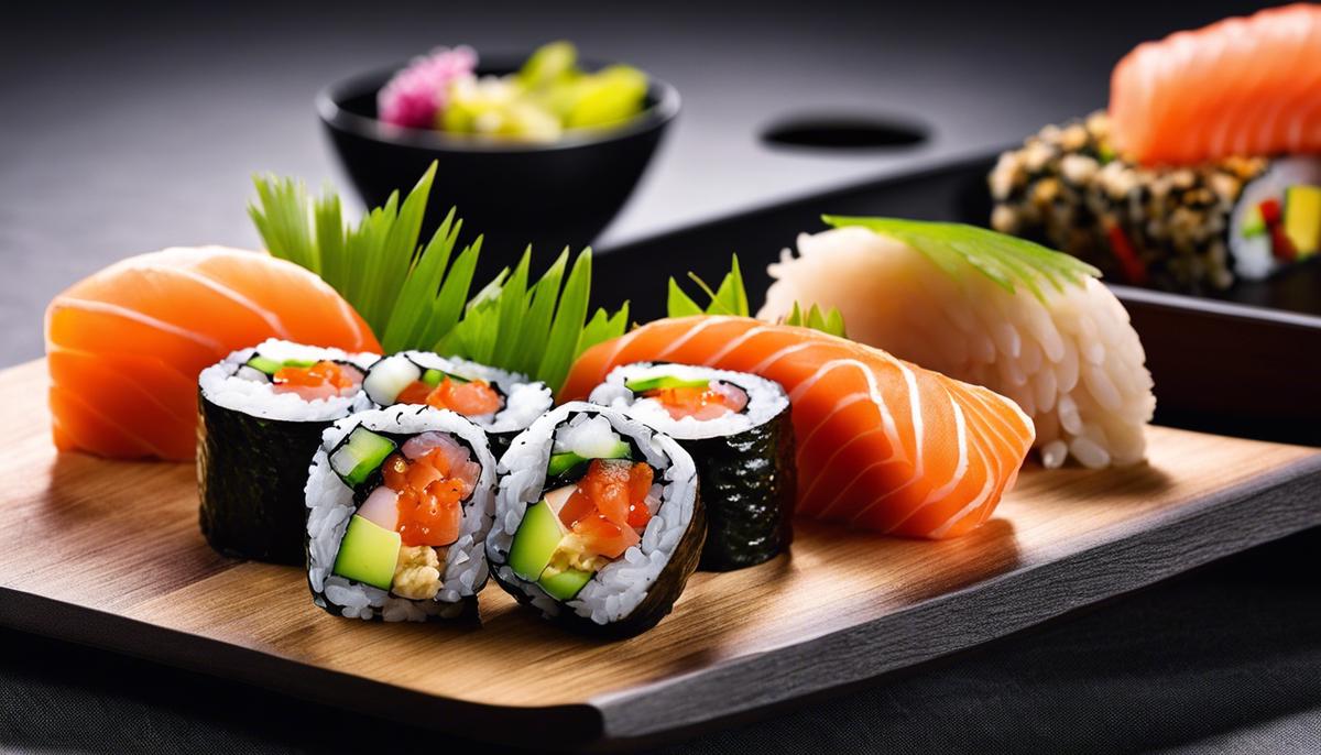 Imagen de un plato de sushi con algas como aderezo