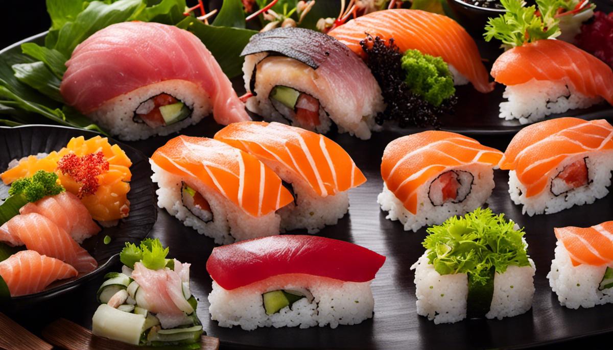 Imagen de deliciosos platos de sushi y sashimi