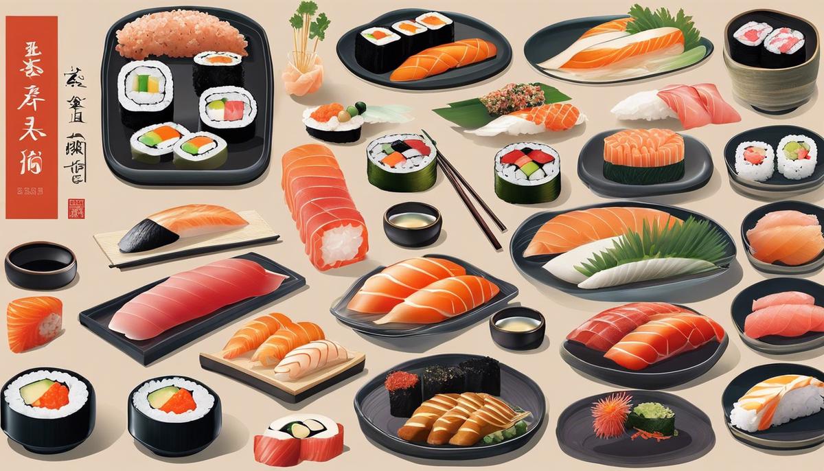 A picture displaying the evolution of sushi throughout the decades.