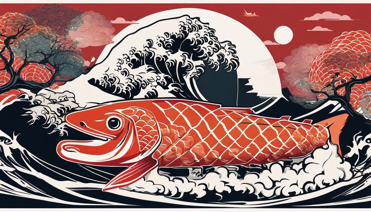 Illustration of a timeline depicting the evolution of sushi