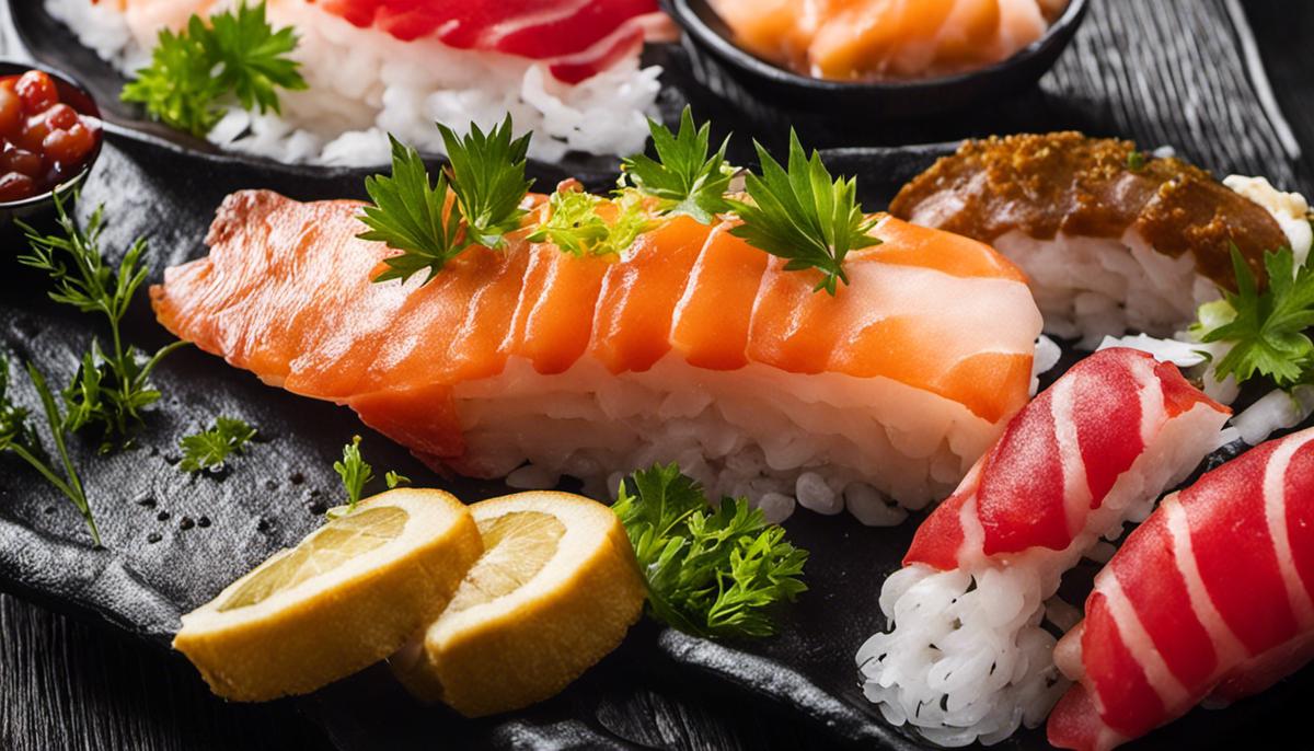 Imagen de una selección de pescado fresco para la preparación de sushi