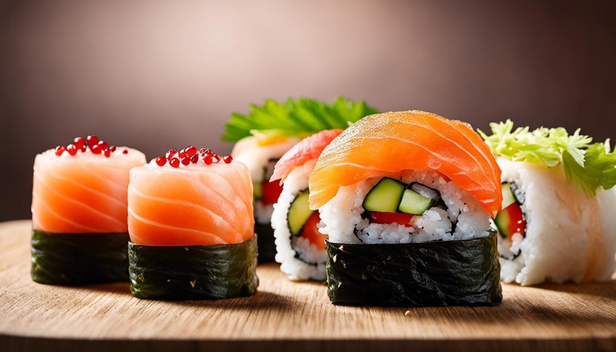 Ein Bild von perfekt gelagertem Sushi, ordentlich platziert in einem Behälter.