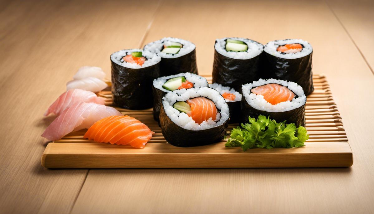Una imagen de un tapete de sushi, utilizado para enrollar rollos de sushi.