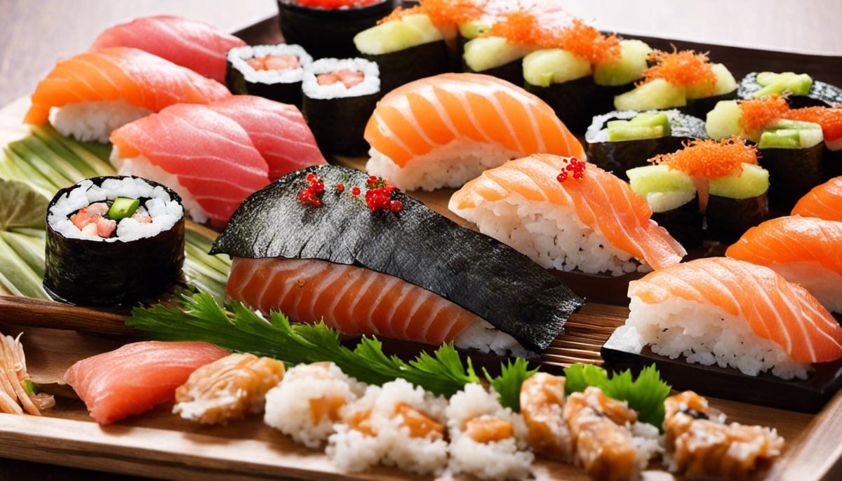 An image showing the origins of sushi, with fermented fish being stored in rice.