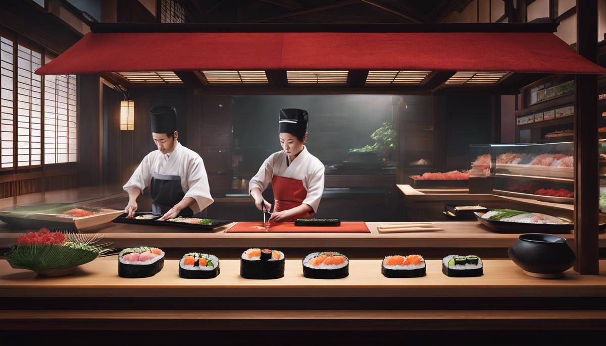 Imagen de la preparación de sushi con guiones en lugar de espacios
