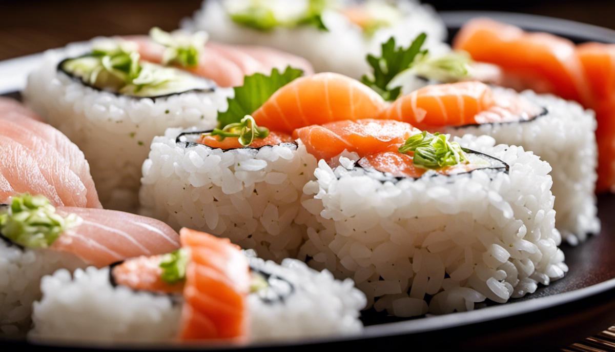 Una imagen en primer plano de un arroz de sushi perfectamente cocido