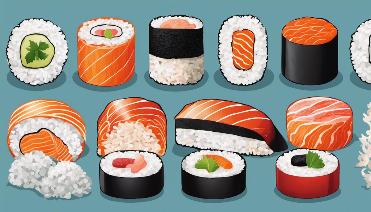 Ilustración de diferentes variedades de arroz para sushi