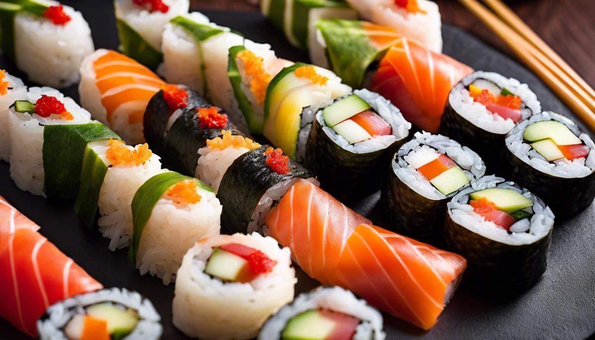 Imagen de rollos de sushi bellamente enrollados
