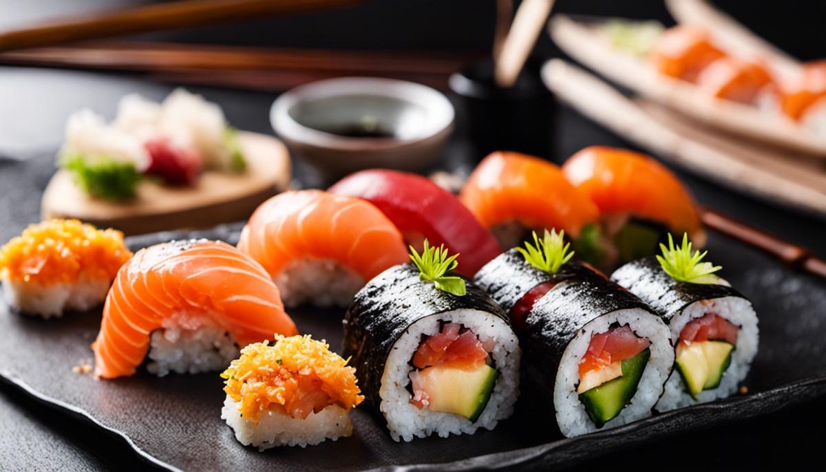 Sushi-Rollen auf einem Teller, appetitlich arrangiert