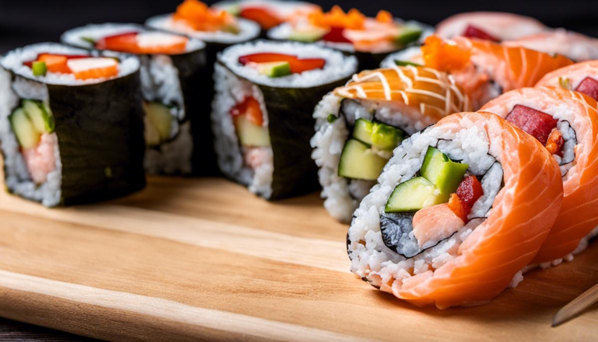 Imagen de deliciosos rollos de sushi con diferentes variaciones