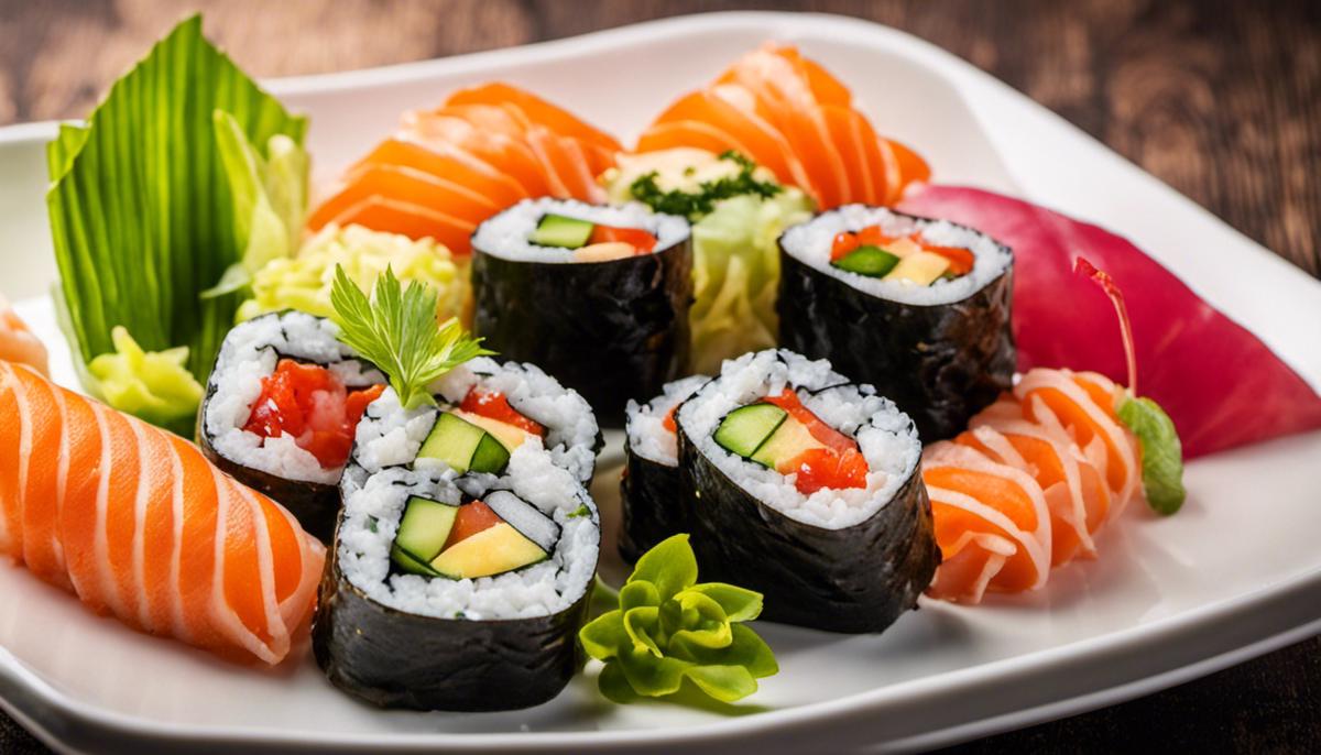 Imagen de una variedad de rollos de sushi en un plato