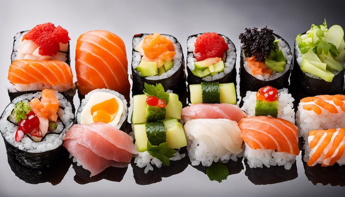 Varios ingredientes para rollos de sushi.