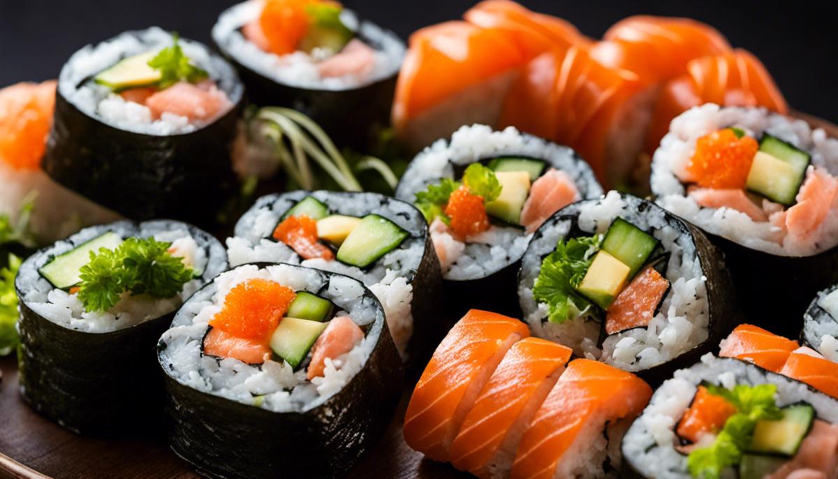 Image of a selection of different vegetarian sushi rolls